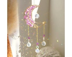 Moon Suncacher-Sun Catchers Indoor Window Prism Moon Crystal Dream Catcher Natuurlijke Genezende Stenen Regenboog Maker Tuin Auto Decoratie Outdoor (Amethys)