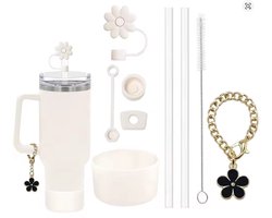 MOONOVA - 9 Delige Unieke Accessoireset voor Stanley Cup - Incl. Reinigingsset - Personaliseer jouw RVS Beker - Wit