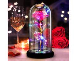 MOONOVA - Nu Trendy Roze Galaxy Forever Rose in Stolp - LED Verlichting, Romantisch Cadeau, Moederdag, Valentijnsdag, Verjaardag, Decoratie