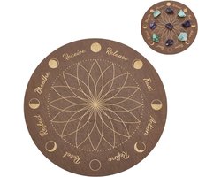 Moonphase Crystal Grid - Houten Bord 9.84×9.84 inch - Flower of Life - Heilige Geometrie - Mandala Crystal Tray - Lotus - Grijze Crystal Holder Tray - Ronde Solid Coaster voor Sieraden