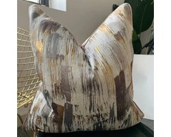 MOONS Interior|Kussenhoes ART|50x50 cm | Goud&Grijs&Taupe| Home decor| Zijdeglans