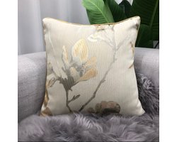 MOONS Interior|Kussenhoes FLOWER|50x50|Beige&Goud&Zilver|Zijdeglans|HOME decor|