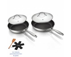 Morelia® 2 delige Keramische Pannenset met Deksels - 24 en 28cm - Koekenpannen Set Inductie en Gas - PFAS Vrij - Keramische Anti aanbaklaag - Oven en Vaatwasserbestendig