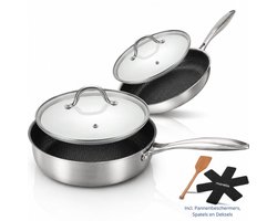 Morelia® 2 Delige Keramische Pannenset - PFAS Vrije Hapjespan & Koekenpan Inductie en Gas - Keramische Anti aanbaklaag - Oven en Vaatwasserbestendig