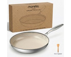 Morelia® 28 cm Koekenpan Inductie en Gas - Incl Spatel - PFAS Vrij - Keramische Anti aanbaklaag - Oven en Vaatwasserbestendig - Beige