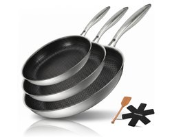 Morelia® 3 delige Keramische Pannenset - 20,24 en 28cm - Koekenpannen Set Inductie en Gas - PFAS Vrij - Keramische Anti aanbaklaag - Oven en Vaatwasserbestendig