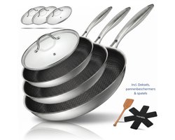 Morelia® 3 delige Keramische Pannenset met Deksels - 20,24 en 28cm - Koekenpannen Set Inductie en Gas - PFAS Vrij - Keramische Anti aanbaklaag - Oven en Vaatwasserbestendig