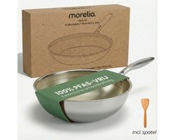 Morelia® 30 cm Wokpan Inductie en Gas - PFAS Vrij - Keramische Anti aanbaklaag - Oven en Vaatwasserbestendig - Beige