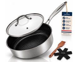 Morelia® Hapjespan Inductie met Deksel (26cm Zwart) - Keramische Anti aanbaklaag - Oven en Vaatwasserbestendig