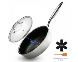 Morelia® Hybrid Hapjespan met Deksel Ø 26cm - Geschikt voor Inductie en Gas - PFAS Vrij - Keramische Anti aanbaklaag - Oven en Vaatwasserbestendig - Zwart