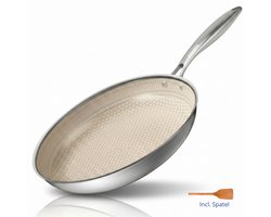 Morelia® Hybrid Koekenpan 24 cm - Koekenpan Inductie en Gas - PFAS Vrij - Keramische Anti aanbaklaag - Oven en Vaatwasserbestendig - Beige