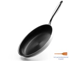 Morelia® Hybrid Koekenpan 28 cm Inductie en Gas - Incl Spatel - PFAS Vrij - Keramische Anti aanbaklaag - Oven en Vaatwasserbestendig - Zwart