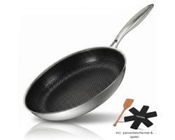 Morelia® Hybrid Koekenpan 28 cm - Koekenpan Inductie en Gas - PFAS Vrij - Keramische Anti aanbaklaag - Oven en Vaatwasserbestendig - Zwart