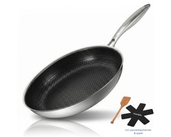Morelia® Hybrid Koekenpan 28cm - Inductie en Gas - Incl Spatel - PFAS Vrij - Keramische Anti aanbaklaag - Oven en Vaatwasserbestendig - Zwart