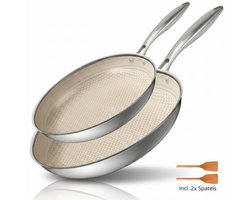 Morelia® Hybrid Pannenset 24 + 28 cm - Panneset Inductie en Gas - PFAS Vrij - Keramische Anti aanbaklaag - Oven en Vaatwasserbestendig - Beige