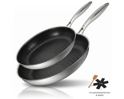Morelia® Hybrid Pannenset - Koekenpannenset 24 + 28 cm Inductie en Gas - PFAS Vrij - Keramische Anti aanbaklaag - Oven en Vaatwasserbestendig