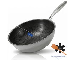 Morelia® Hybrid Wokpan 30 cm - Inductie en Gas - PFAS Vrij - Keramische Anti aanbaklaag - Oven en Vaatwasserbestendig - Zwart