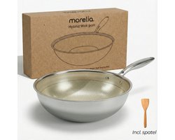 Morelia® Hybrid Wokpan Ø 30 cm- Inductie en Gas - 100% PFAS Vrij - Keramische Anti aanbaklaag - Oven en Vaatwasserbestendig - Beige