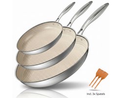 Morelia® Keramische Pannenset - Koekenpannen Set 20, 24 & 28 cm Inductie en Gas - PFAS Vrij - Keramische Anti aanbaklaag - Oven en Vaatwasserbestendig