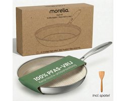 Morelia® Koekenpan 24 cm Inductie en Gas - Incl Spatel - PFAS Vrij - Keramische Anti aanbaklaag - Oven en Vaatwasserbestendig - Beige