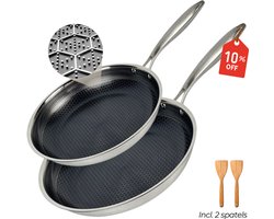 Morelia® Koekenpan Inductie en Gas Ø 24 + Ø 28 cm - Incl Spatel - 100% PFAS Vrij - Keramische Anti aanbaklaag - Oven en Vaatwasserbestendig - Zwart