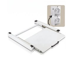 Morelia® Tussenstuk Wasmachine Droger - Inclusief Uitschuifbare Werkplank & Spanband - Stapelkit Wasmachine Droger - Universeel - Wit