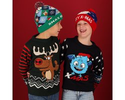 Morethansocks - Kerst trui - Kids - Gebreid - Rood/grijs - Maat 140/146 - foute kersttrui - kersttrui kinderen - kersttruien - kersttrui kind - kersttrui jongens - kersttrui meisjes