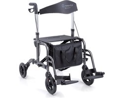 Moretti inklapbare combi rollator / rolstoel - 2 in 1 - met voet en rugsteun - verstelbaar - stokhouder - lichtgewicht