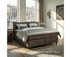 Mörgenn Boxspring Amsterdam - Pocketvering - Bruin - 200x220 cm - Inclusief Dekbed en Kussens