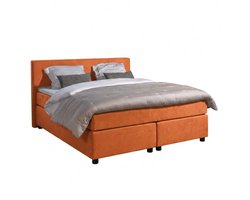 Mörgenn Boxspring Amsterdam - Pocketvering - Oranje Lederlook - 140x220 cm - Inclusief Dekbed en Kussens