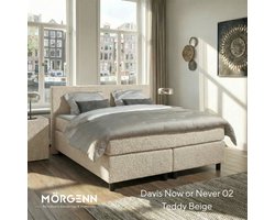 Mörgenn Boxspring Amsterdam - Pocketvering - Teddy Beige - 120x220 cm - Inclusief Dekbed en Kussens