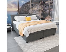 Mörgenn - Boxspring Capri - Pocketvering Boxen én Matrassen - Antraciet - 200x200 cm - Inclusief Dekbed en Kussens