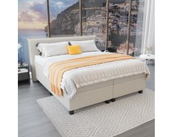 Mörgenn - Boxspring Capri - Pocketvering Boxen én Matrassen - Beige - 200x200 cm - Inclusief Dekbed en Kussens