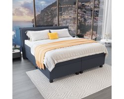 Mörgenn Boxspring Capri - Pocketvering Boxen en matrassen - Luxe 12cm topper - Donkerblauw - 160x200 cm - Inclusief Dekbed en Kussens