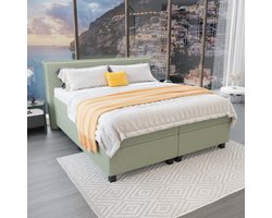 Mörgenn Boxspring Capri - Pocketvering Boxen en matrassen - Luxe 12cm topper - Lentegroen - 200x200 cm - Inclusief Dekbed en Kussens
