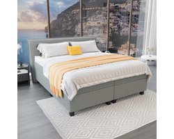 Mörgenn Boxspring Capri - Pocketvering Boxen en matrassen - Luxe 12cm topper - Lichtgrijs - 200x200 cm - Inclusief Dekbed en Kussens