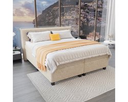 Mörgenn Boxspring Capri - Pocketvering Boxen en matrassen - Luxe 12cm topper - Teddy Beige - 120x200 cm - Inclusief Dekbed en Kussens
