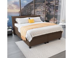Mörgenn - Boxspring Capri - Pocketvering Boxen én Matrassen - Notenbruin - 200x200 cm - Inclusief Dekbed en Kussens