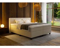 Mörgenn Boxspring Douze - Pocketvering - 12-Baans Hoofdbord - Beige - 160x210 cm - Inclusief Dekbed en Kussens