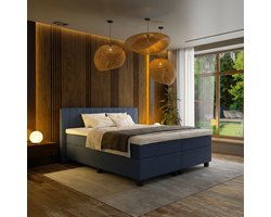 Mörgenn Boxspring Douze - Pocketvering - Donkerblauw - 90x200 cm + Dekbed en Kussens