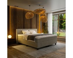 Mörgenn Boxspring Douze - Pocketvering - Taupe - 100x200 cm + Dekbed en Kussens