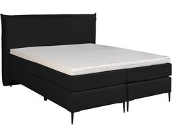 Mörgenn Boxspring LEUK met Luxe Hoofdbord met bies - Pocketvering - Pantera Topper - Lichtgrijs - 160x200 cm - Inclusief Dekbed en Kussens