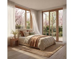 Mörgenn Boxspring Lounge - Pocketvering - Luxe Topper - Teddy Beige - 180x200 cm - Inclusief Dekbed en Kussens