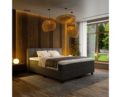 Mörgenn Boxspring Madrid - Pocketvering - 6-Baans Hoofdbord - Antraciet - 160x200 cm - Inclusief Dekbed en Kussens