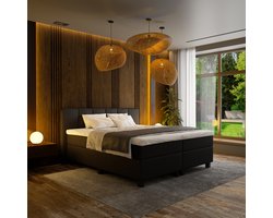 Mörgenn Boxspring Madrid - Pocketvering - 6-Baans Hoofdbord - Antraciet - 180x200 cm - Inclusief Dekbed en Kussens