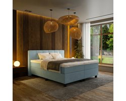 Mörgenn Boxspring Madrid - Pocketvering - Lichtblauw - 140x200 cm - Inclusief Dekbed en Kussens