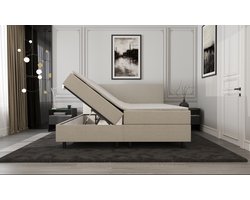 Mörgenn Boxspring SENTO - Boxspring met opbergruimte - Pocketvering - Luxe topper - Beige - 180x200 cm