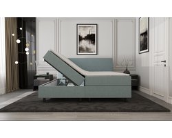 Mörgenn Boxspring SENTO - Boxspring met opbergruimte - Pocketvering - Luxe topper - IJsblauw - 180x200 cm
