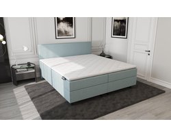 Mörgenn Boxspring SENTO - Boxspring met opbergruimte - Pocketvering - Luxe topper - IJsblauw - 90x200 cm
