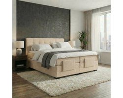 Mörgenn Elektrische Boxspring LUXA - Luxe Splittopper - Pocketvering - Teddy Beige - 200x200 cm - Inclusief Montage + Dekbed en Kussens